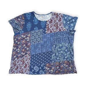 Coldwater Creek Scoop Neck Bandana Patchwork Print Casual Top